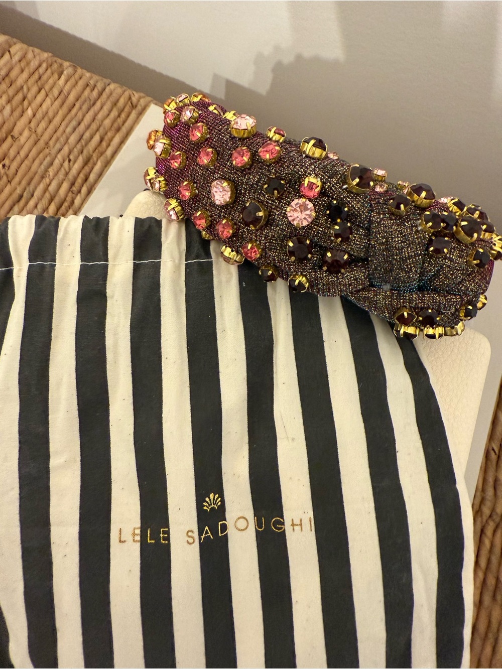 Lele Sadoughi Iridescent Jeweled Pink and Gold knot Headband ✨🪩💖 - Picture 6 of 6